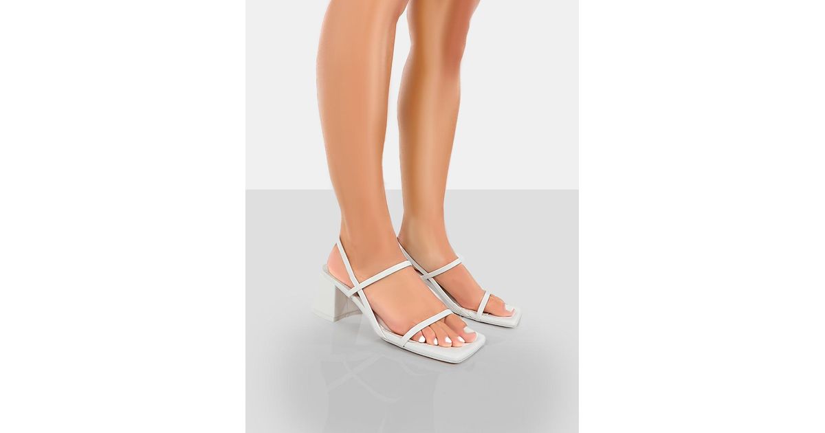 Public Desire Denim Just Realise Wide Fit White Pu Strappy Square Toe Mid Block Heels - Lyst