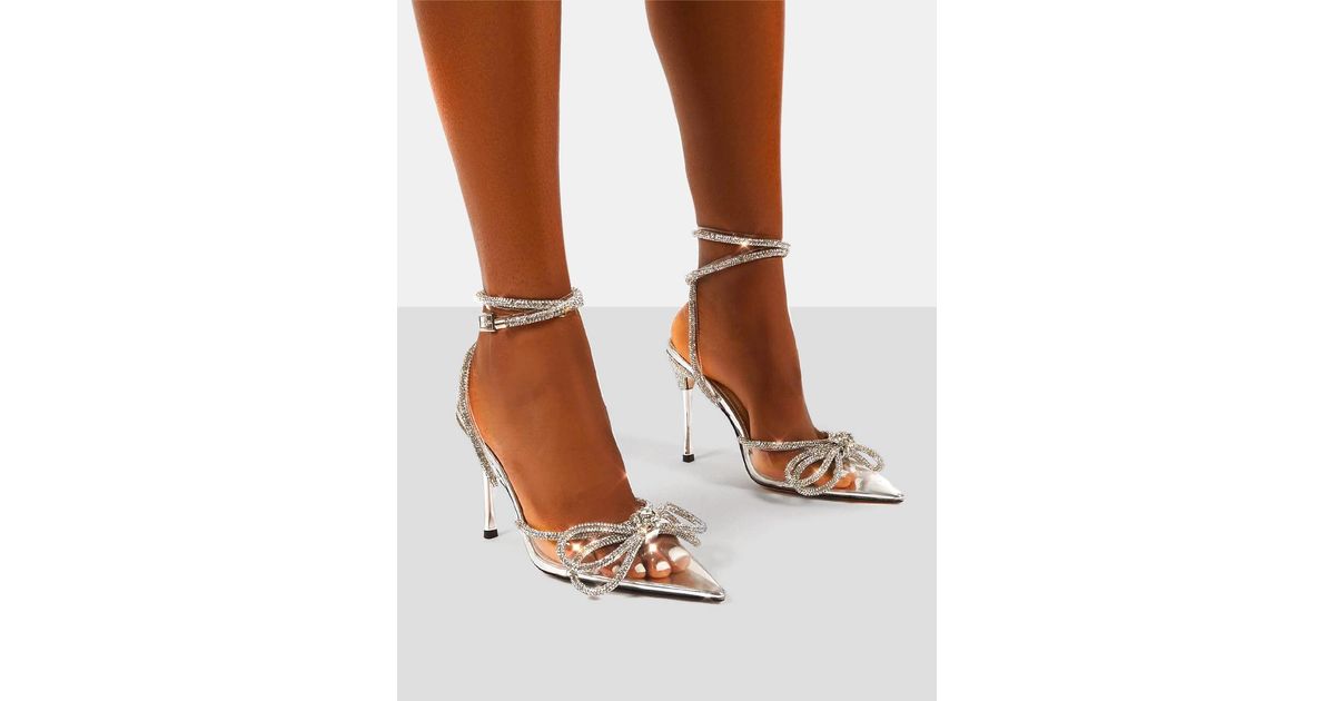 Public Desire Synthetic Midnight Clear Perspex Wide Fit Wrap Around Diamante Bow Pointed Toe 
