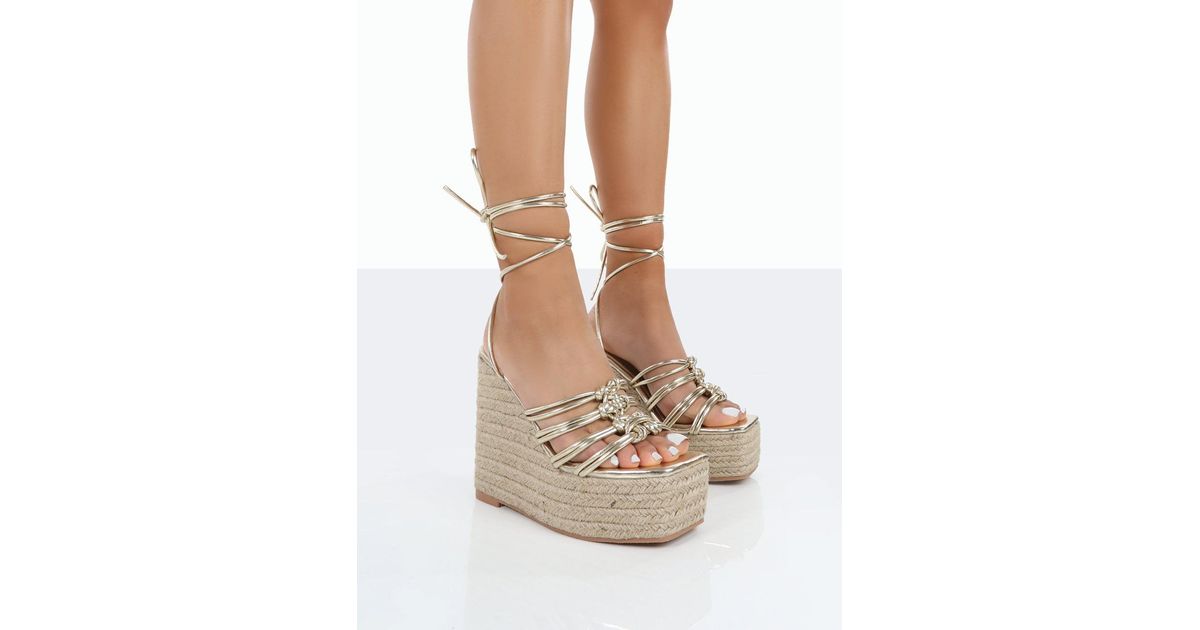 Public Desire Chakkra Gold Pu High Heeled Sandal Wedges in