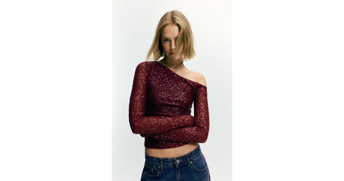 Top Asymétrique Rouge Pull & Bear - Taille M - Neuf Avec étiquettes