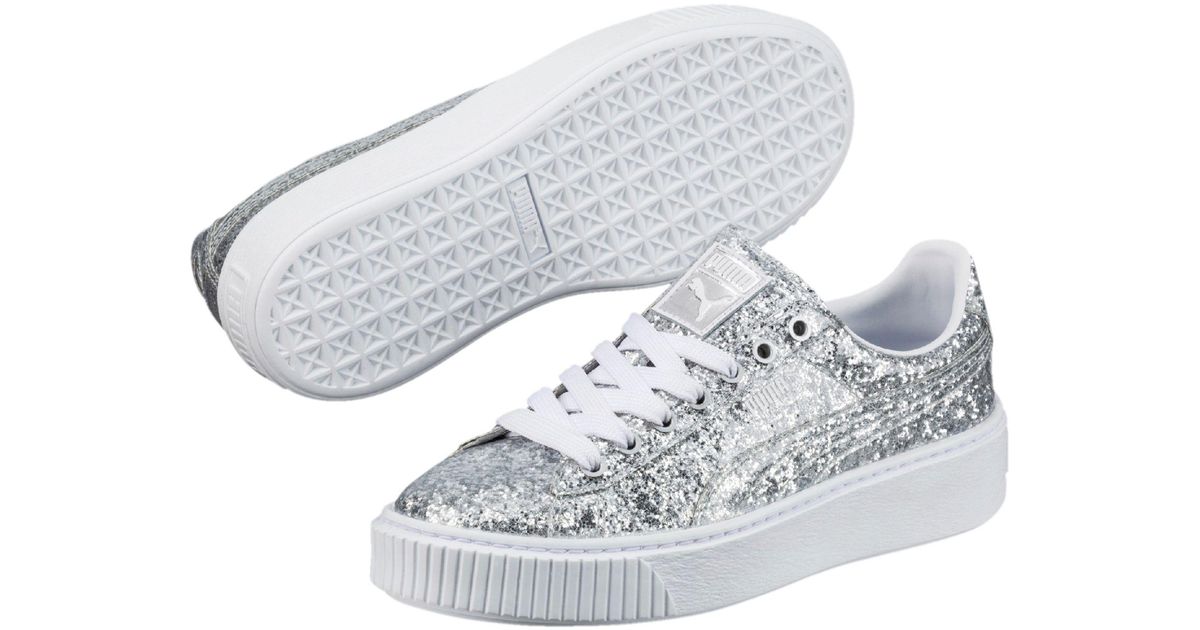 silver glitter pumas