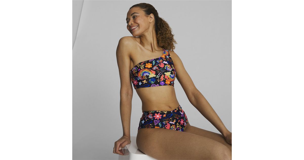 PUMA True One Shoulder Bikini Top in Blue Lyst