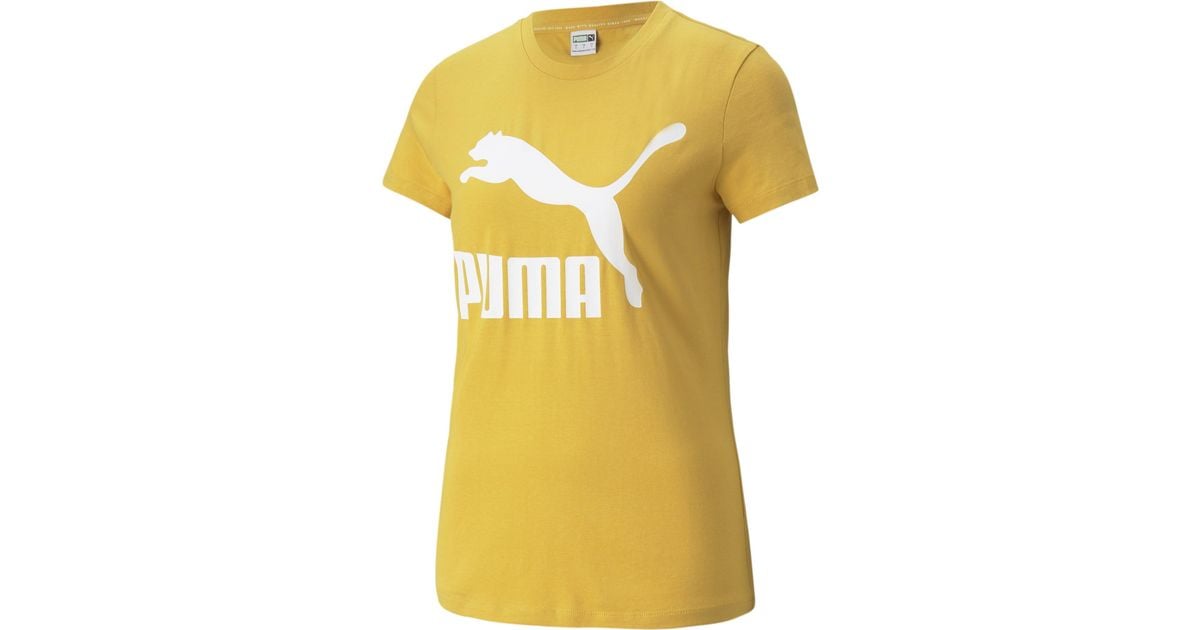 PUMA Cotton Classics Logo T-shirt in Yellow - Lyst