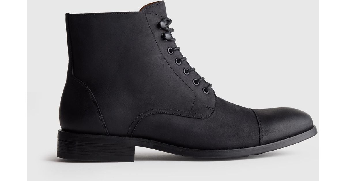 Crafted Leather Cap Toe Lace Up Boot Matte Black Size 9 Captain Cap Toe Ankle Boots main image 3