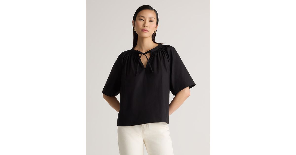 Round Split Neck Quince Poplin Split Neck Top, Organic Cotton in Black | Lyst