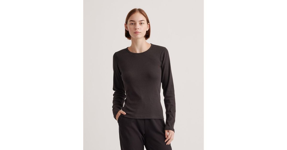 Quince Micro-Rib Long Sleeve Tee, Organic Cotton in Black | Lyst