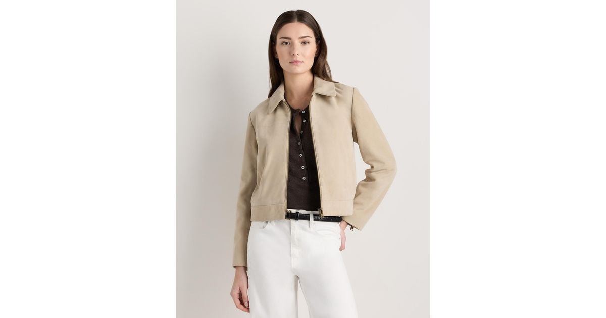 Quince 100% Suede Cropped Zip-Front Jacket, Suede Leather in Natural | Lyst