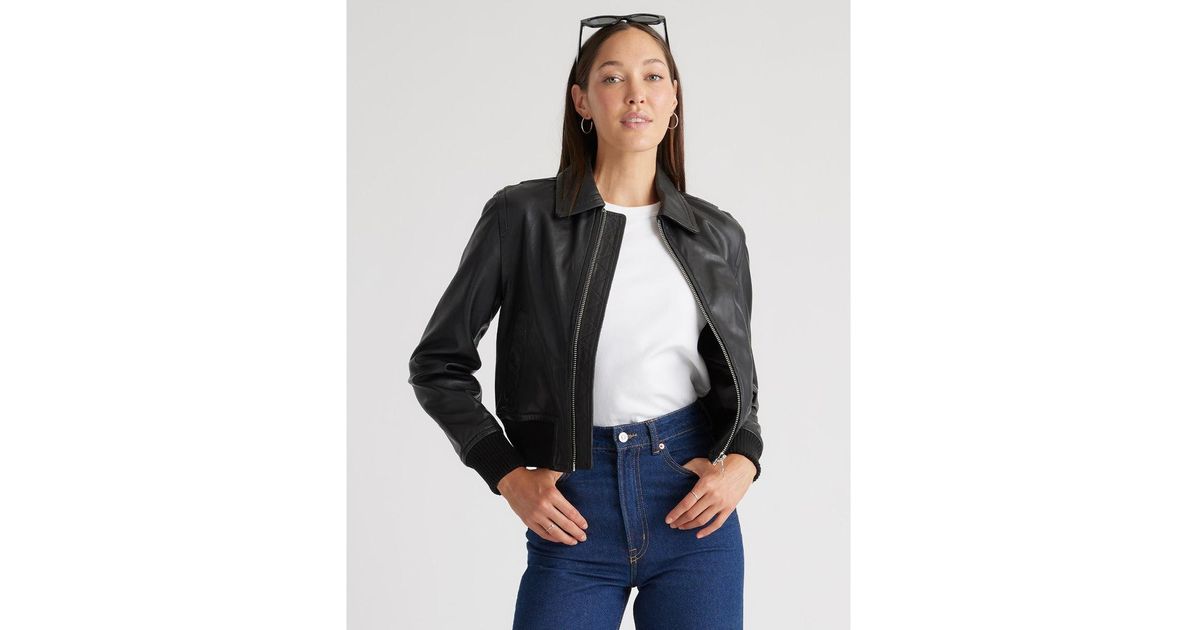 Quince 100 Washed Leather Bomber Jacket in Black Lyst