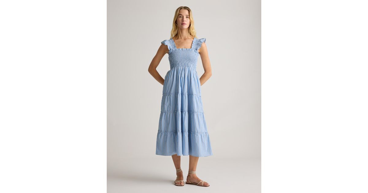 Quince Poplin Smocked Midi Dress, Organic Cotton in Blue | Lyst