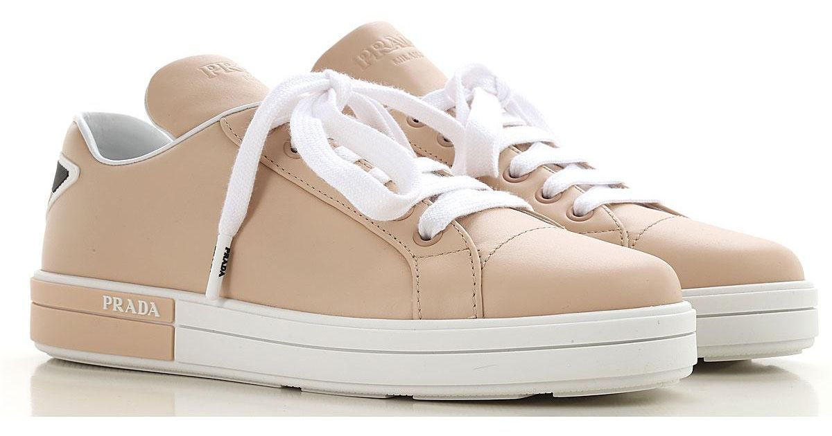 Prada Leather Sneakers For Women On Sale in Pale Pink (Pink) - Lyst