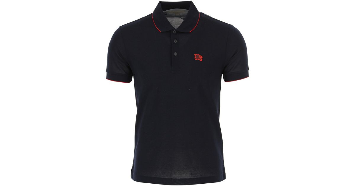 Burberry Cotton Polo Shirt For Men On Sale in Dark Navy Blue (Blue) for