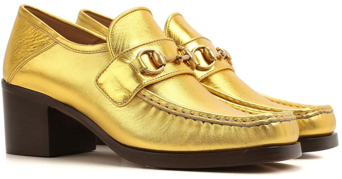 Gucci Leather Loafers For Women On Sale in Gold (Metallic) - Lyst