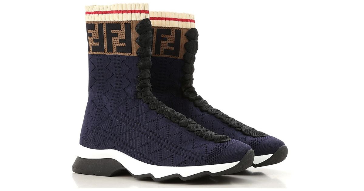 Fendi Ff Motif Sneaker Boots in Blue Navy (Blue) - Lyst