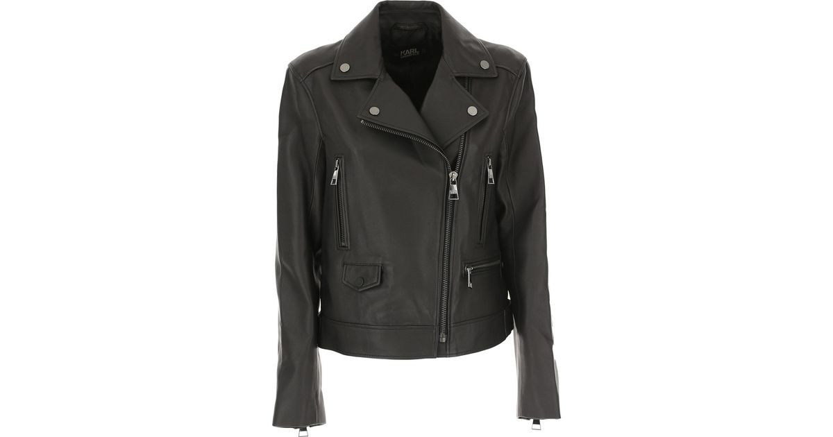 Karl Lagerfeld Leather Jacket For Women in Black - Lyst