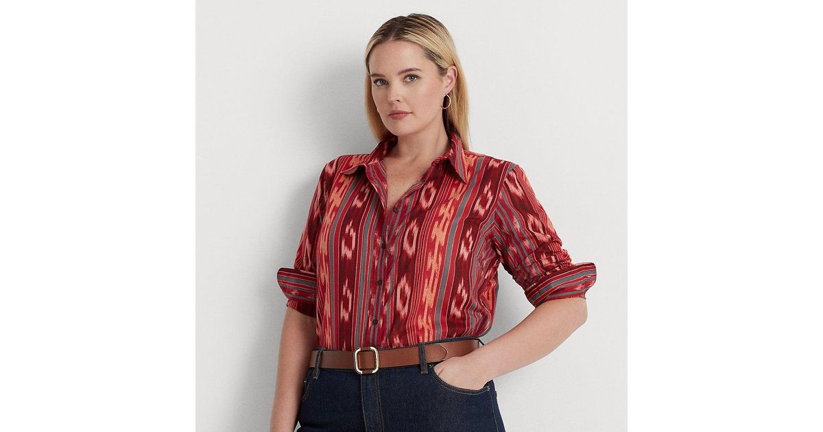 Lauren by Ralph Lauren Ralph Lauren Geostriped Cotton Voile Shirt in