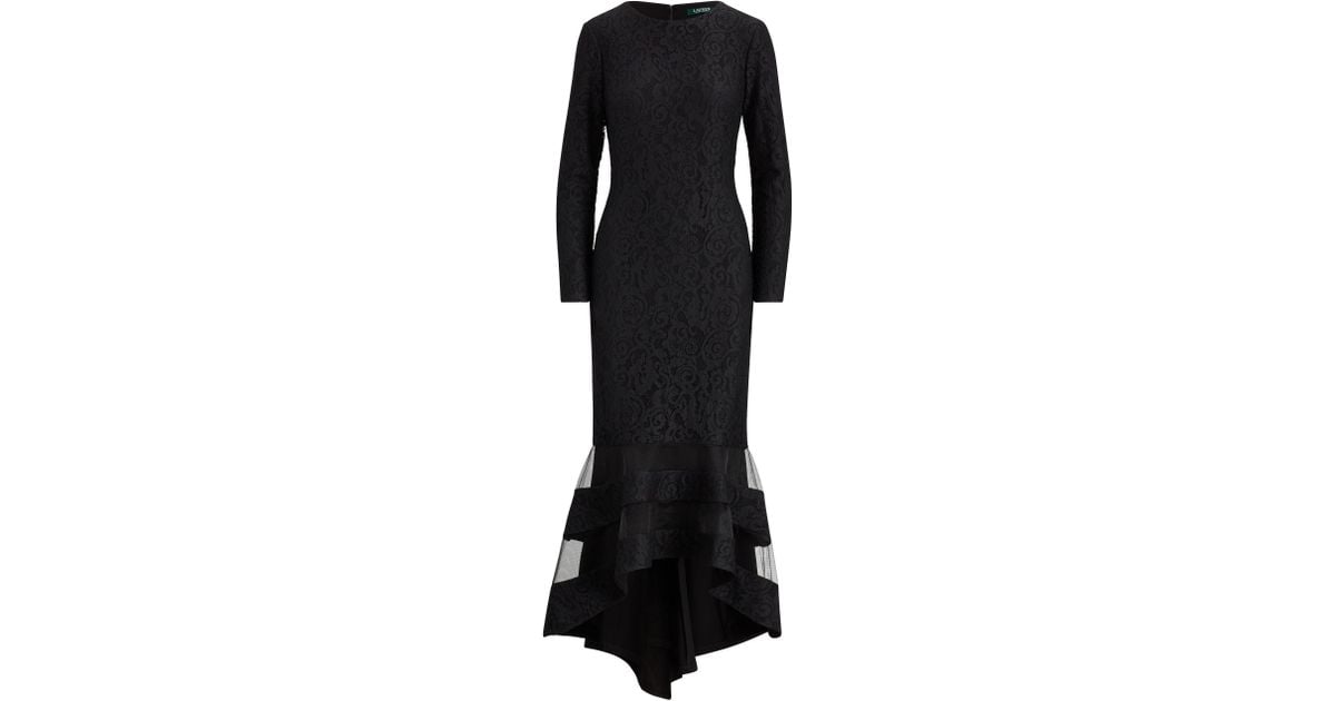 ralph lauren tulle panel jersey gown