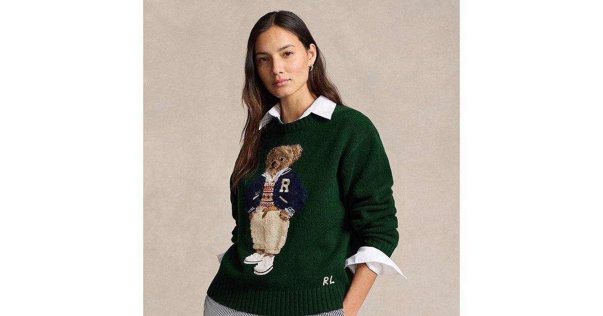 Lauren Teddy Bear Jumper Green Polo Bear Sweatshirt Wool Cashmere
