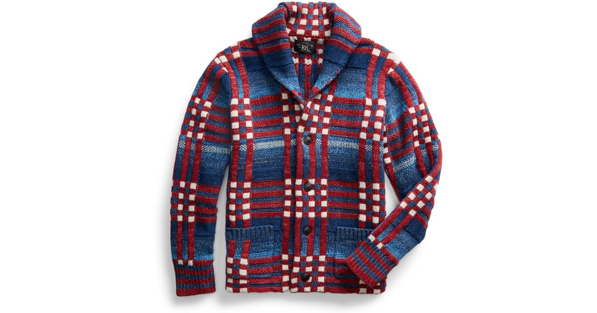 Indigo Plaid Shawl-collar Cardigan 
