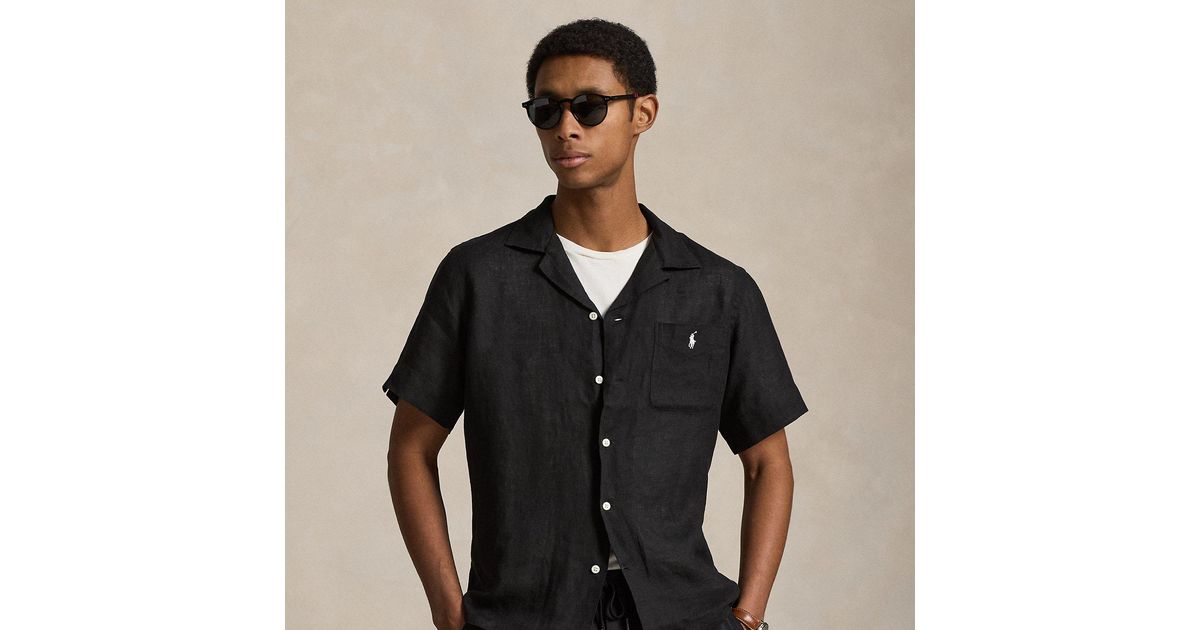 Polo Ralph Lauren Classic Fit Linen Camp Shirt in Black for Men | Lyst UK
