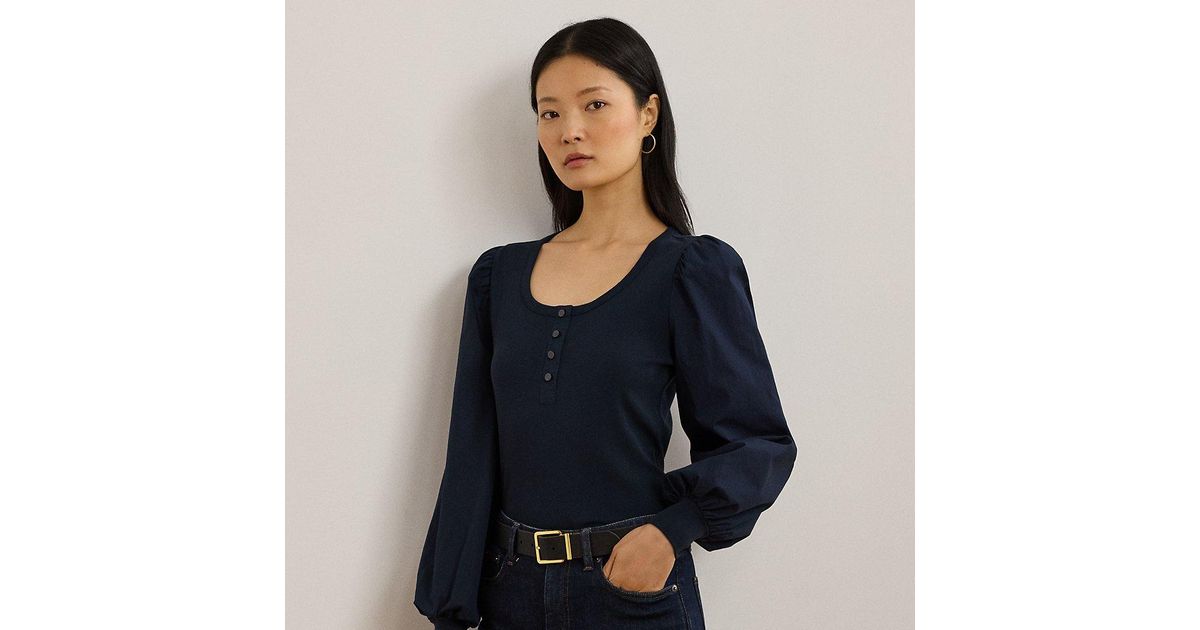 LAUREN Ralph Lauren Stretch Cotton Puff-Sleeve Henley Tee