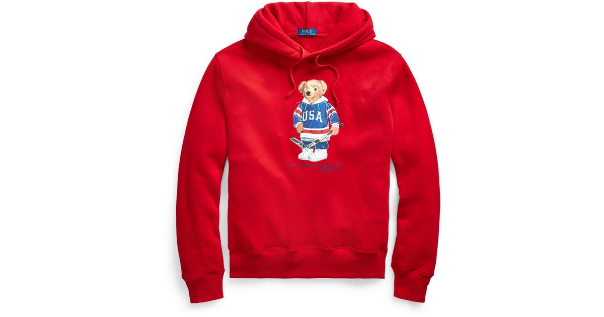 red polo hoodie with bear