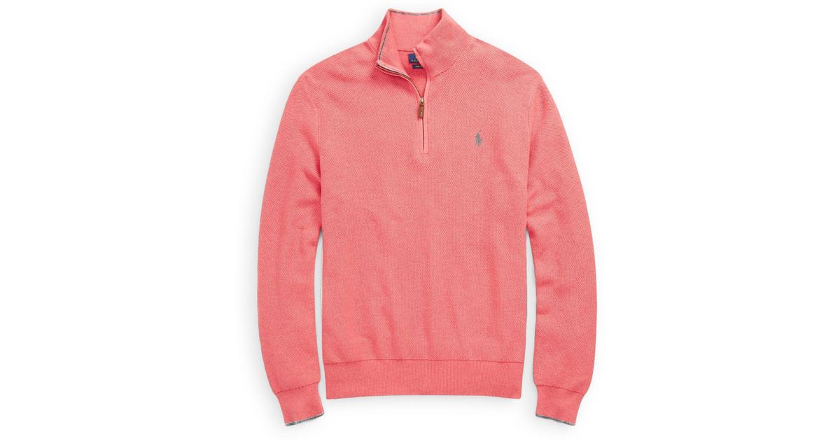 Polo Ralph Lauren Cotton Mesh Halfzip Sweater in Salmon Heather (Pink