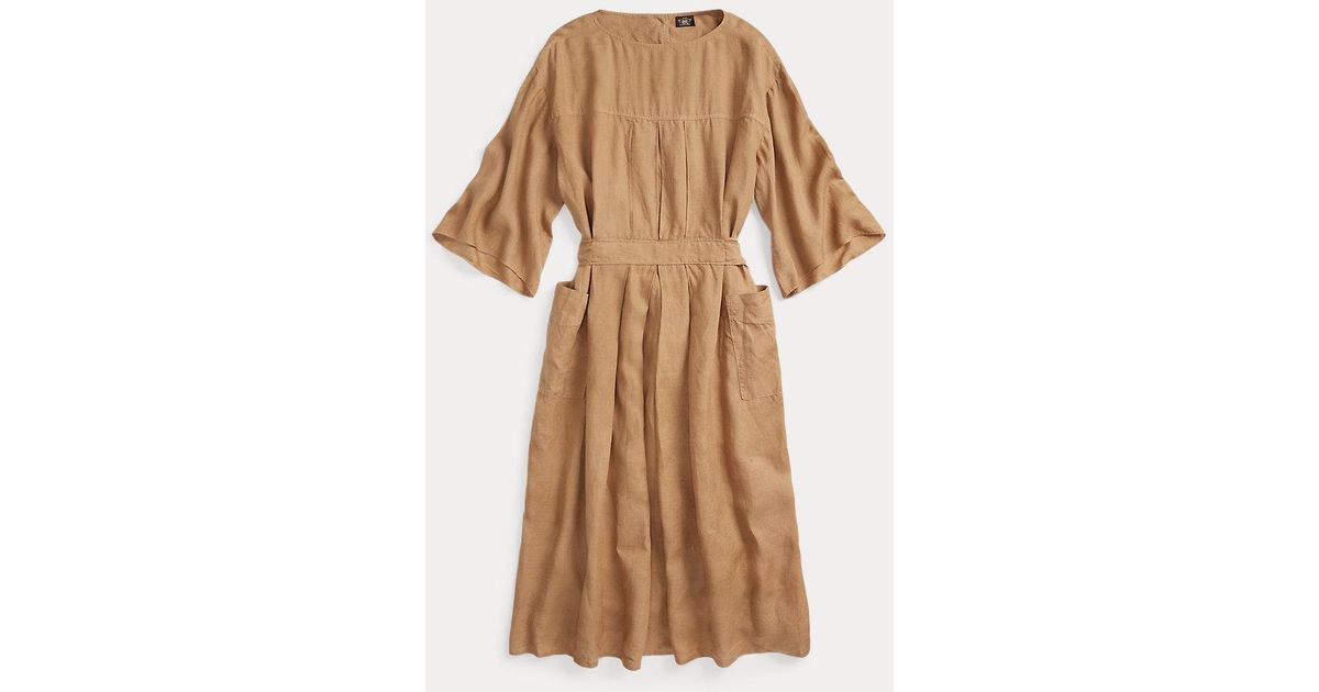 RRL Linen Boatneck Dress in Brown Lyst UK