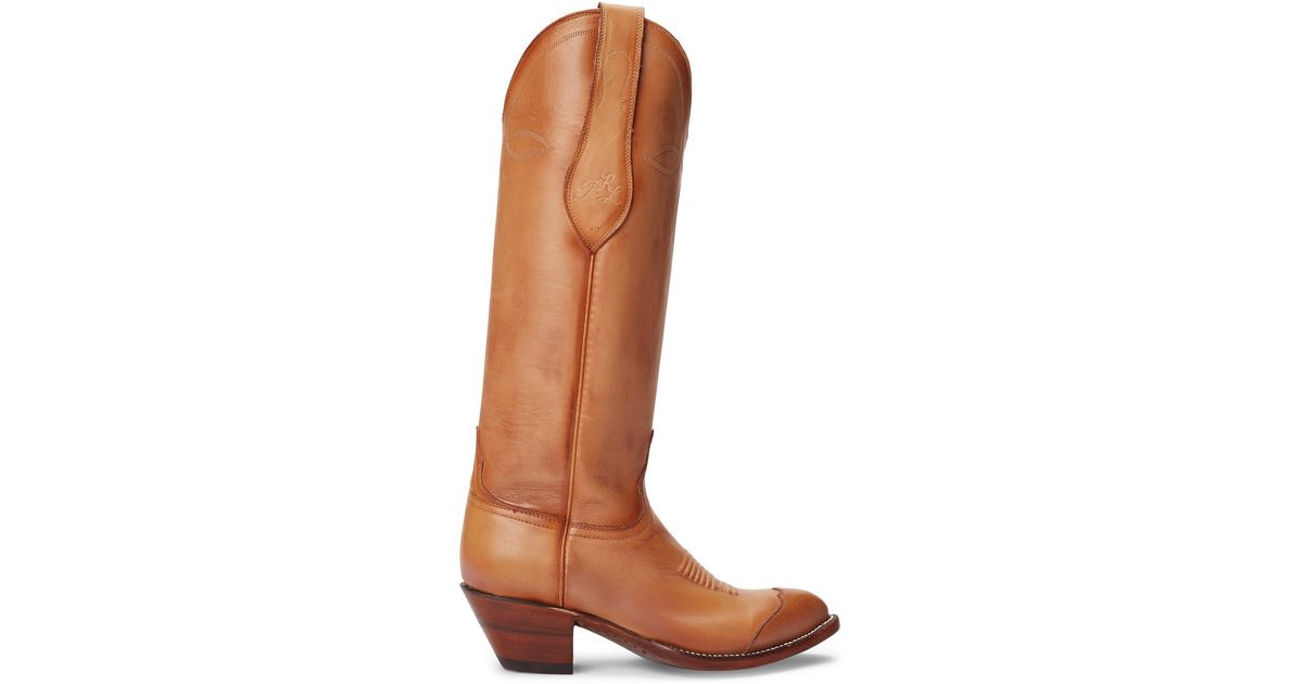 Ralph Lauren Kiera Leather Cowboy Boot in Tan (Brown) - Lyst