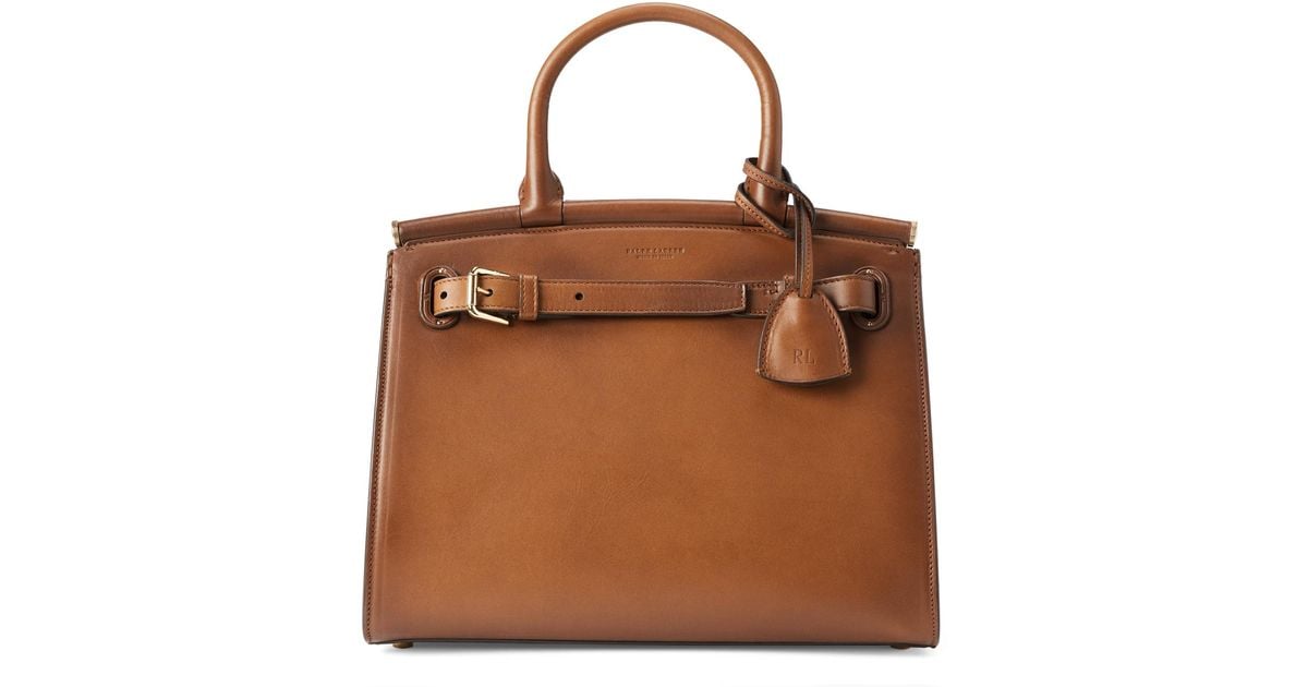 Ralph Lauren Collection Leather Burnished Medium Rl50 Handbag in rl Gold  (Brown) | Lyst