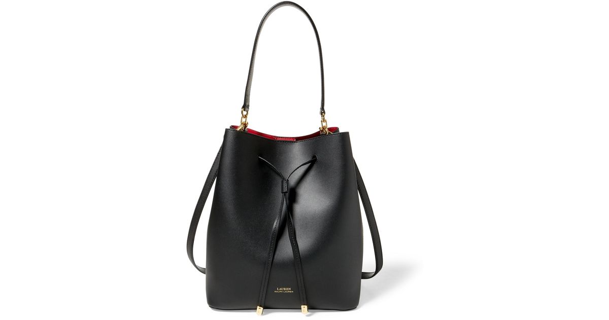 Ralph Lauren Lauren Dryden Debby Leather Mini Bucket Bag in Black/Red  (Black) | Lyst