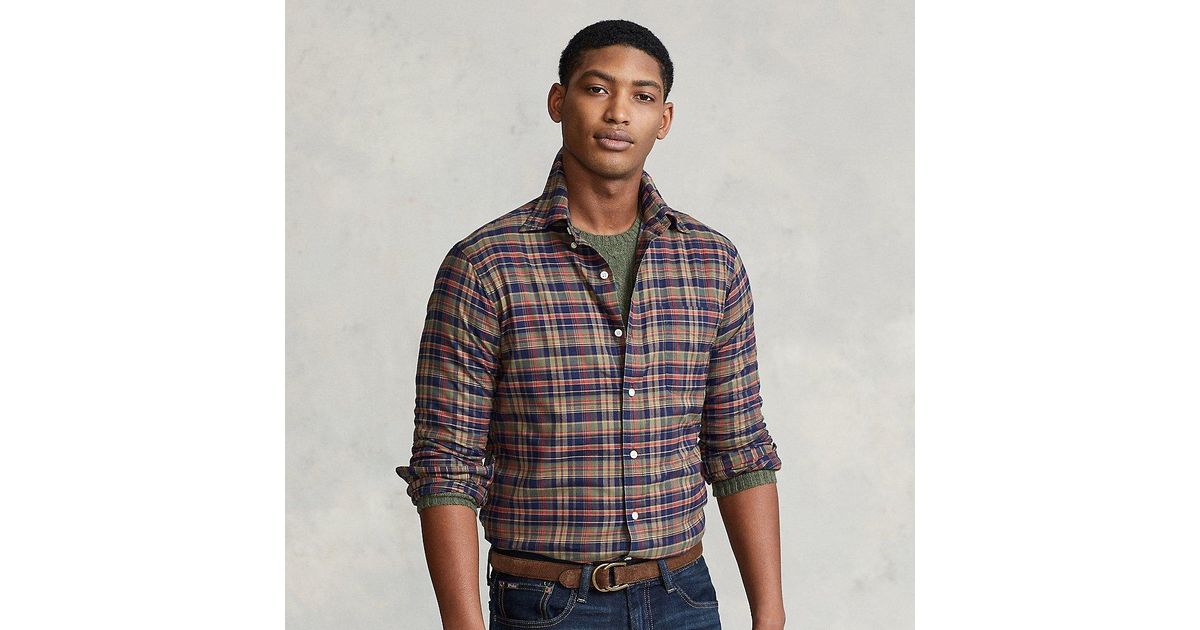 Polo Ralph Lauren Cotton Custom Fit Plaid Twill Shirt in Blue for Men