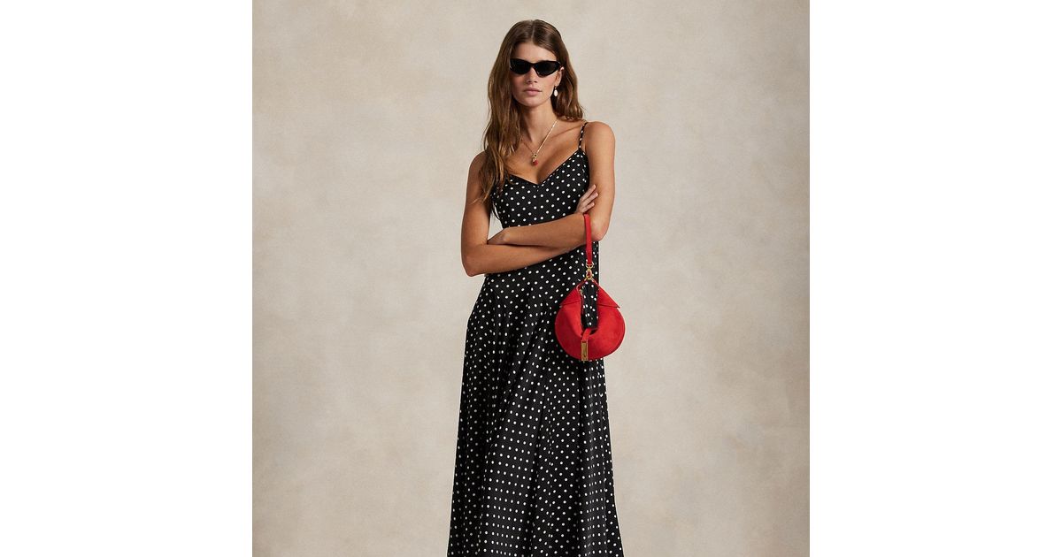 ralph lauren polka dot satin dress Lauren Ralph Lauren Women's Polka-Dot Burn-Out Satin Cowlneck Gown - Navy/White