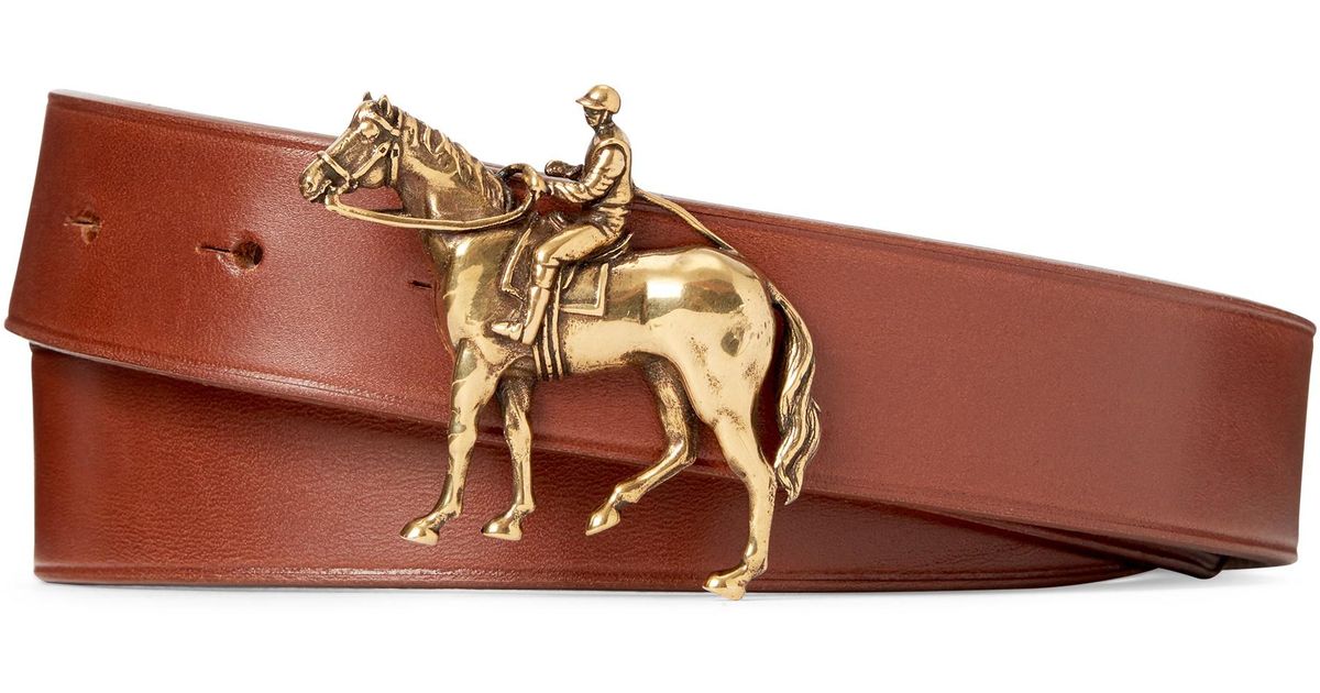 Ralph Lauren Purple Label Horse-plaque Leather Belt in Brown for Men | Lyst