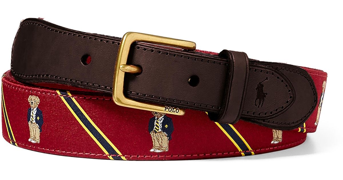 Ralph Lauren Polo Bear-overlay Webbed Belt in Red for Men | Lyst