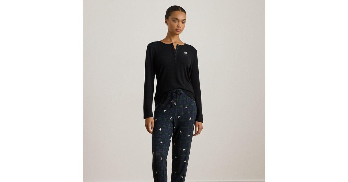 Ralph Lauren Ralph Lauren Dog Print Plaid Henley Jogger Pajama Set in