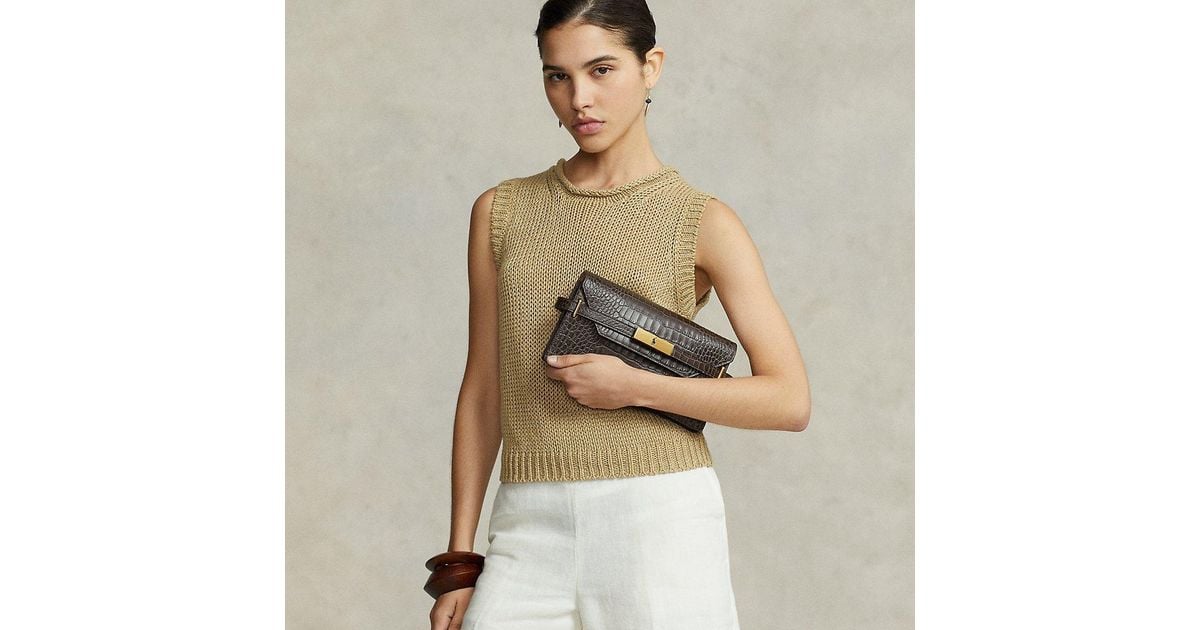 Polo Ralph Lauren Polo Id Croc embossed Clutch in Brown Lyst