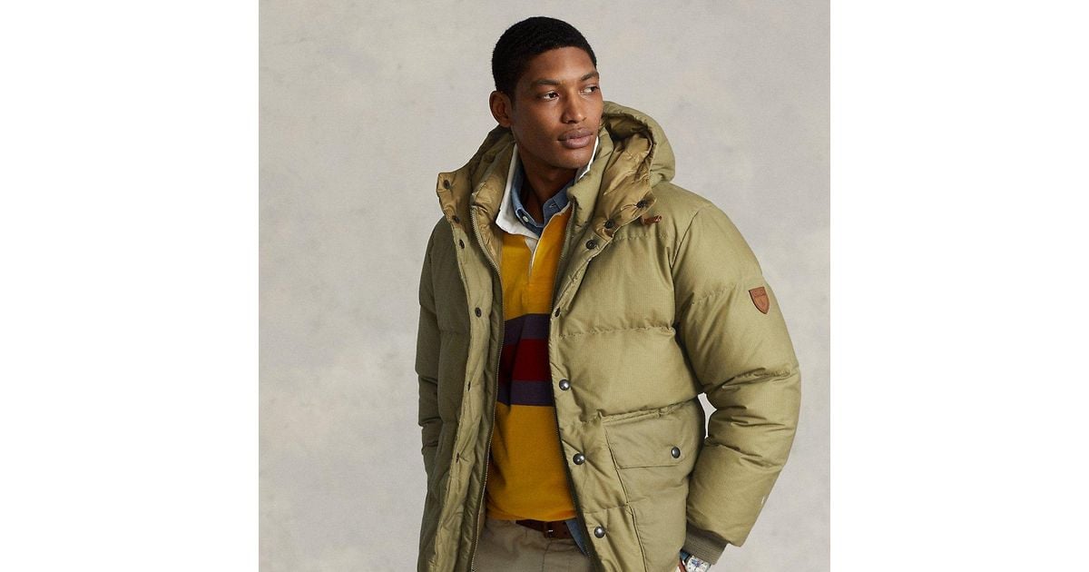 Ralph Lauren Cotton Oilcloth Down Hooded Jacket in Khaki (Green) for Men Lyst