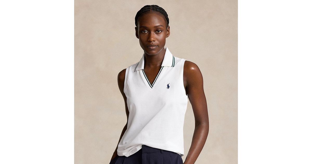 Ralph Lauren Wimbledon Piqué Sleeveless Polo Shirt in White | Lyst