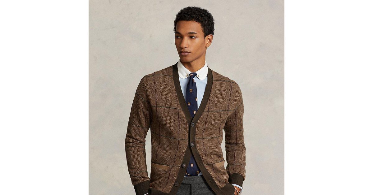 Ralph Lauren Glen Plaid Wool Cardigan in Brown for Men | Lyst UK