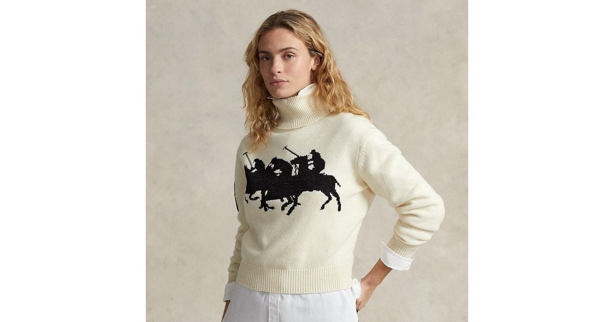 Ralph Lauren Triple-pony Wool-blend Sweater in Natural | Lyst