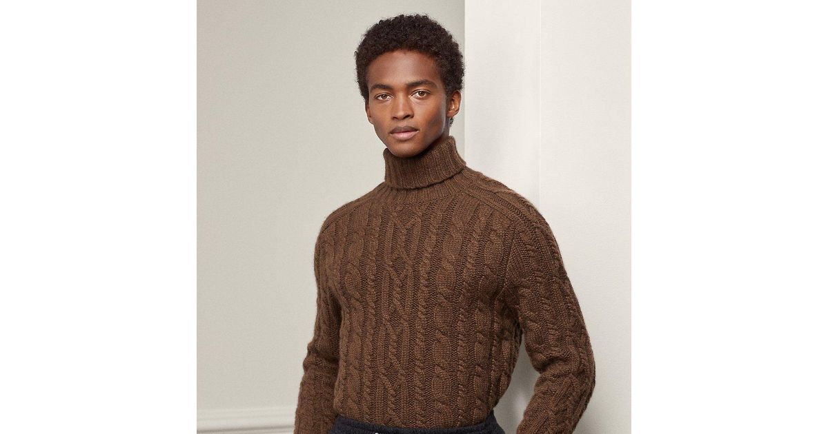 Ralph Lauren Purple Label Cable Knit Cashmere Roll Neck Jumper In Brown For Men Lyst