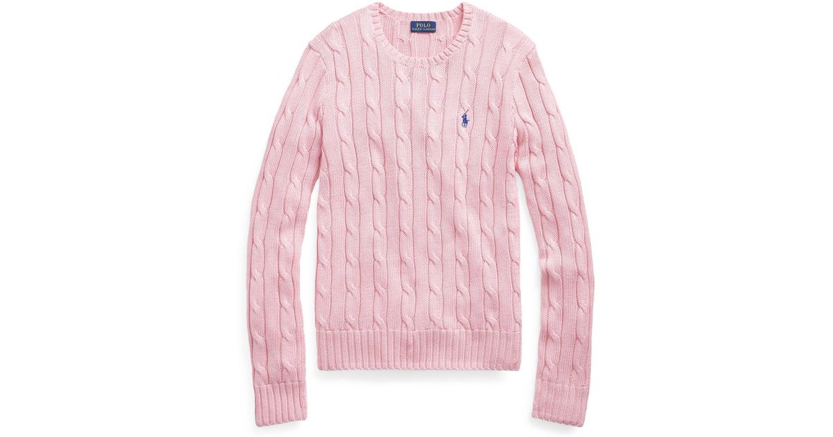 Polo Ralph Lauren Cable-knit Cotton Sweater in Pink | Lyst