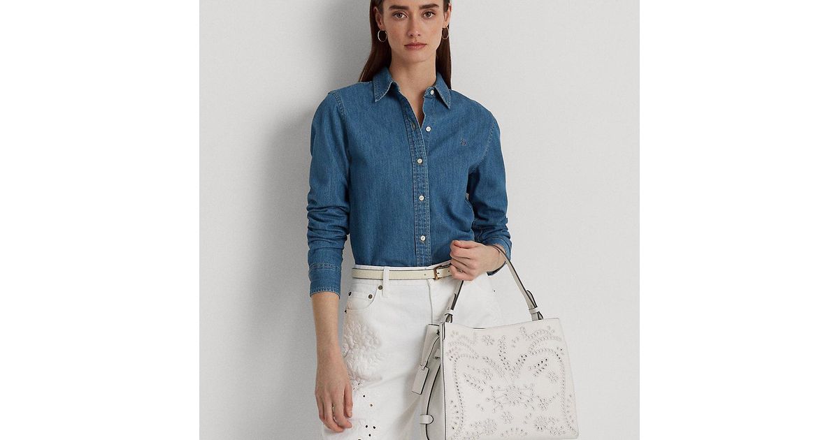 Ralph Lauren Ralph Lauren Eyelet Leather Medium Peyton Satchel in Blue