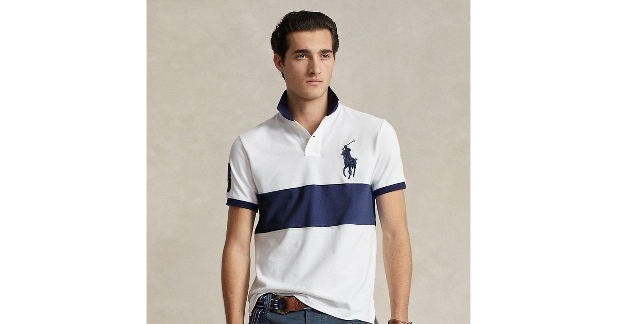 Ralph Lauren Custom Slim Fit Big Pony Mesh Polo Shirt in White for Men ...