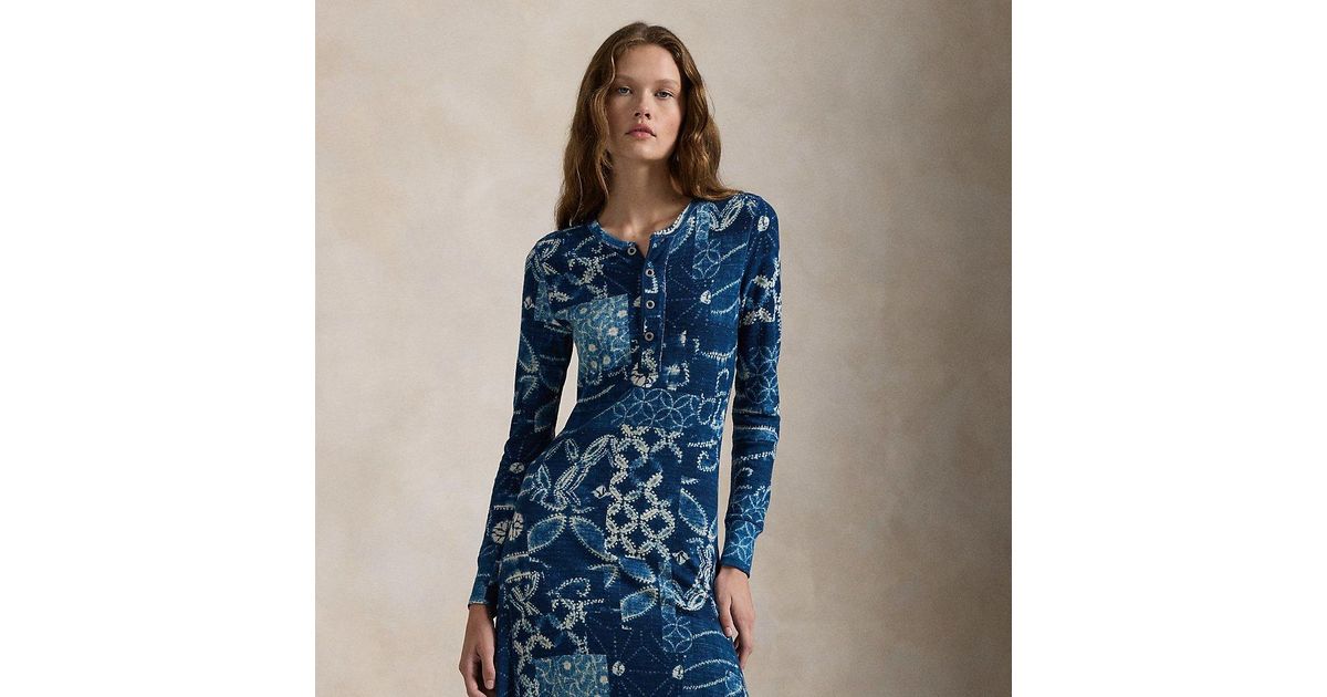 Polo Ralph Lauren Patchwork Waffle-Knit Henley Dress in Blue | Lyst UK