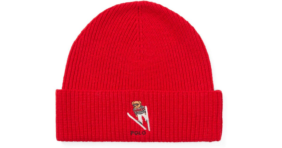 Polo Ralph Lauren Synthetic Ski Bear Knit Hat in Red for Men - Lyst