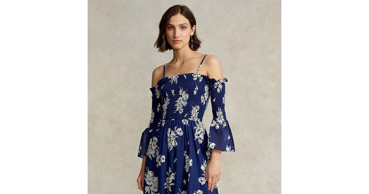ralph lauren floral smocked cotton dress