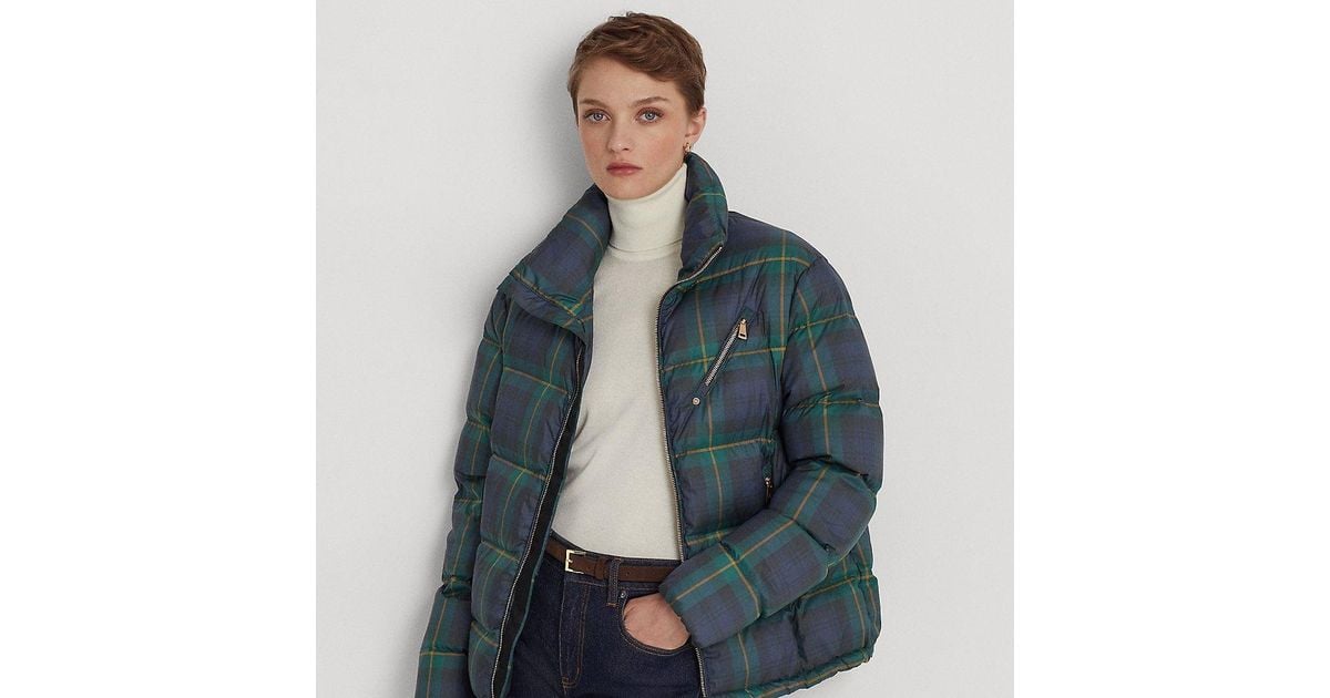 Lauren By Ralph Lauren Ralph Lauren Plaid Quilted Down Coat In Blue Lyst 4359