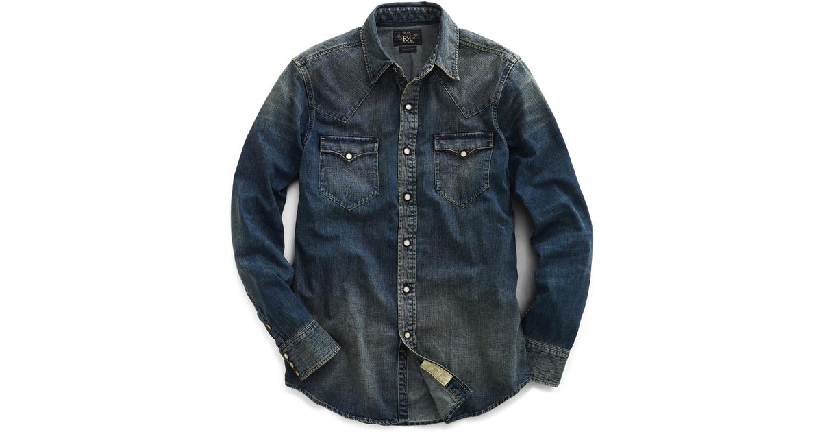 Ralph Lauren Slim Fit Denim Western Shirt in Blue for Men | Lyst