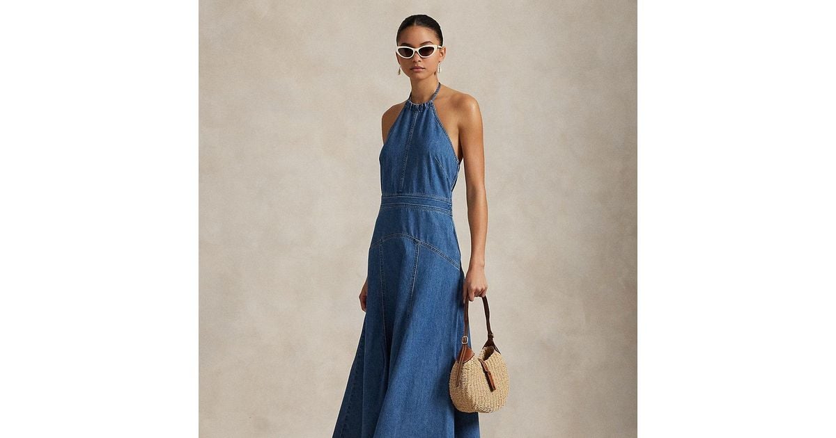 Abito halter in denim di Polo Ralph Lauren in Blu | Lyst